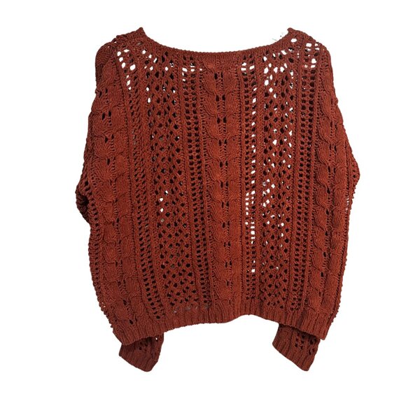 Cottagecore Boho Rust Brown Women's Sz S Open Knit Cozy Chunky Crochet Sweater - Picture 6 of 6